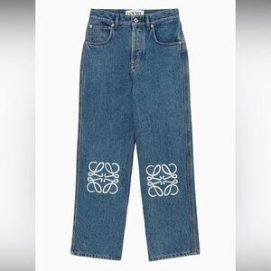 Loewe Anagram Logo Blue Jeans with White Embroidery